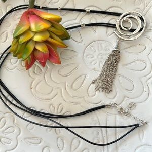Opulenza N1062 leather swirl tassel long necklace